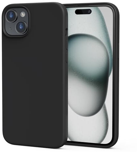TIIXXA Silicone Case Designed for iPhone 15 plus Case 6.7 Inch, Soft Ultra Slim Protective Shockproof Liquid Silicone Phone Case Cover with Anti-Scratch Microfiber Lining Black