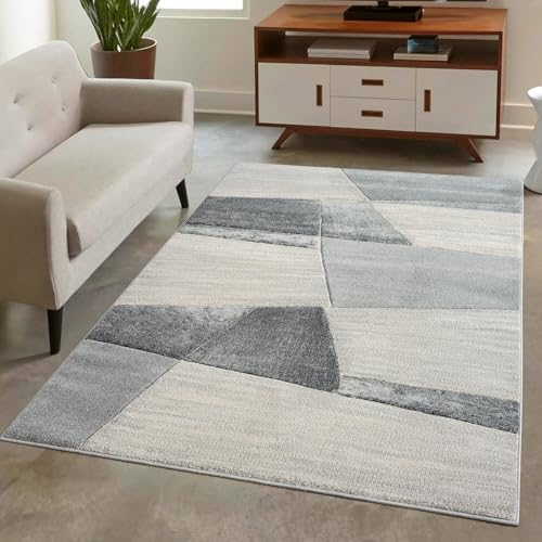 carpet city Teppich Kurzflor Grau - 120x170 cm - Moderne Wohnzimmer-Teppiche Geometrisch mit 3D-Optik - Flachflor Bodenbelag Deko Schlafzimmer, Esszimmer