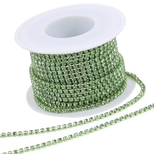 GORGECRAFT 10 Yds 2.5mm Strasskette Mit Funkelnden Kristall-Strasssteinen Mit Geschlossener Kralle Kettenbesatz Für DIY Nähen Basteln Schmuck Perlenherstellung Zubehör Hochzeitsdekoration Peridot