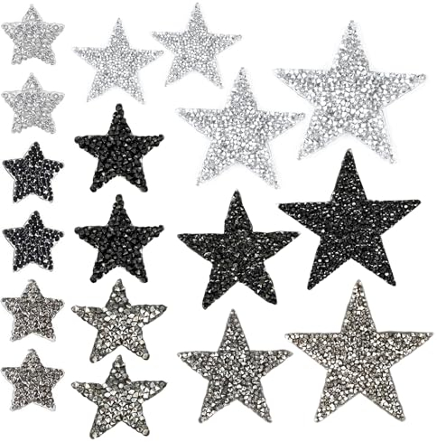 Star Iron On Patches for Clothing, 18 Pieces Star Rhinestone Iron-On Appliques Patch Glitter Iron On Repair Patches for Clothes Jeans Coats