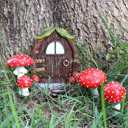 Meyas Statue decorative in miniatura per giardino fatato, mini sculture ornamentali, gnomi e faccia per alberi da giardino, decorazione per interni con funghi che si illumina al buio