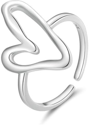 VELESAY Herz Ring Silber 925 für Damen - Verstellbarer Zirkonia Freundschaftsring, Trauringe, Verlobungsring - Heart Ring Schmuck Geschenk