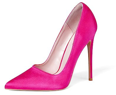 Zhabtuc Pumps Damen Schuhe Elegant und Bequem Damenschuhe Hochzeitsschuhe Stiletto High Heel, 12cm Absatz, Klassische Spitze Satin Außenmaterial,heißes Rosa Satin, 41 EU