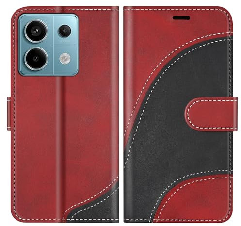 BoxTii Coque pour Xiaomi Redmi Note 13 5G, Housse en Cuir PU Pochette de Portefeuille, Magnétique Étui de Protection Housse Coque pour Redmi Note 13 5G, Rouge