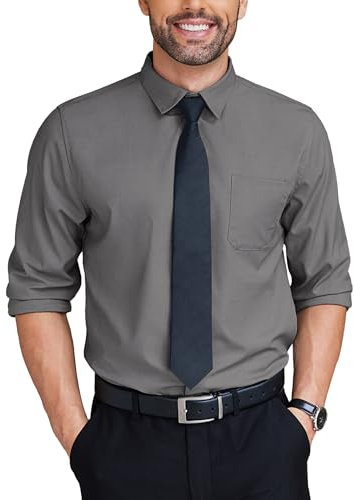 COOFANDY Men's Formal Shirt Long Sleeve Stretch Dress Shirts Casual Long Sleeve Shirt for Men Smart Shirts for Wedding Party Button Down Shirt Dark Gray XL