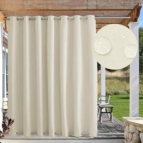 FicaRico Outdoor Vorhänge Sonnenschutz, Outdoor Vorhang Wetterfest mit Ösen Oben und Unten, Outdoor Gardinen Wasserdicht Windschutz Blickdicht für Pavillon, 1 Stück, Beige, B213xH132cm