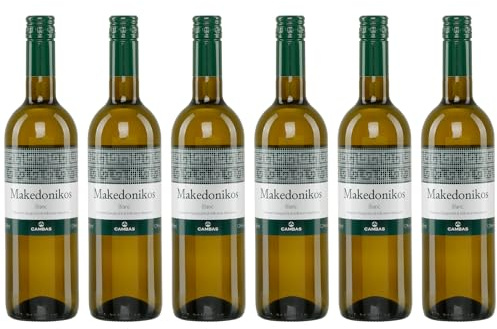 Makedonikos Cambas weiß halbtrocken 6x 0,75l | Halbtrockener Weißwein aus Griechenland | 12% Vol. | +20ml Jassas Olivenöl