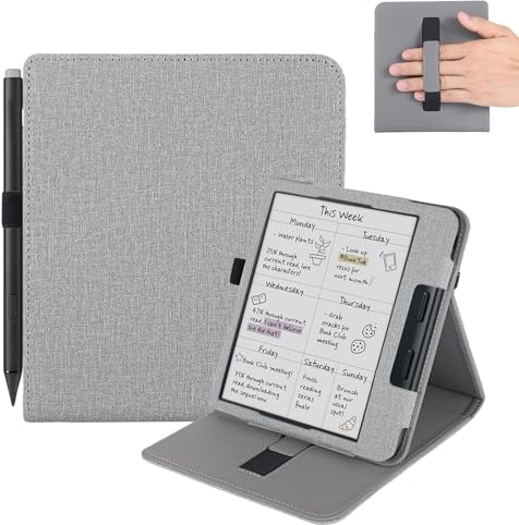 Vakarey pour Kobo Libra Colour Étui avec Porte-Stylo,Sommeil Housse pour Kobo Libra 2 Coque avec Dragonne,Gris
