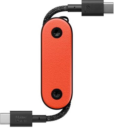 Native Union Pocket Cable 60W – Reinforced Braided USB-C to USB-C Portable Charging Cable – Compatible with iPhone 15, 15 Pro, 15 Pro Max, iPad Pro, iPad Air, Samsung S24, Flip 5, Fold 5 (Oxyfire)
