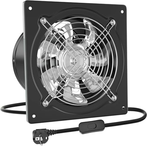 HG Power Extracteur d'air 250mm Ventilateur Mural 1680m³/h avec Clapet Anti-Retour Matériau Métallique avec EU Plug pour Bureau Grenier Garage Cuisine, Noir