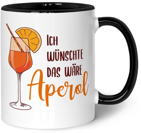 GRAVURZEILE Tasse mit Aperol Spritz Motiv - Ich wünschte das wäre Aperol - Aperol Geschenk für Männer, Frauen, Freundin - Geschenk für Aperol Liebhaber - Tasse mit lustigen Spruch - Schwarz & Weiß