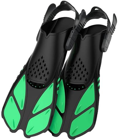 Pinne Nuoto Piscina da Adulti Pinne da snorkeling con fibbie regolabili, tallone aperto, pinne da nuoto, dimensioni da viaggio, pinne da nuoto corte for snorkeling, immersioni, nuoto, adulti(Green,L/X