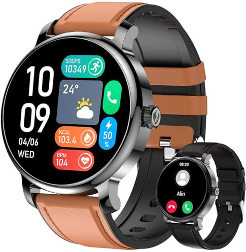 Montre Connectée Homme, 400mAh, 1,43 AMOLED Montre Connectée Appel Bluetooth, IP68 Étanche Smartwatch Sport avec Moniteur de Fréquence Cardiaque/SpO2/Sommeil, Podomètre pour Android iOS(3 Bracelets)