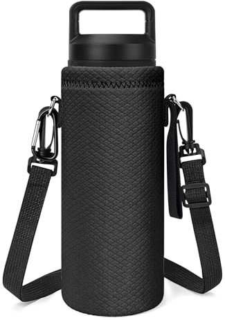 Linkidea Neoprene Water Bottle Carrier with Strap Compatible with YETI Rambler Bottle 18oz/26oz, Yonder 25oz, Insulated Waterbottle Sling Bag with Shoulder Strap, Black