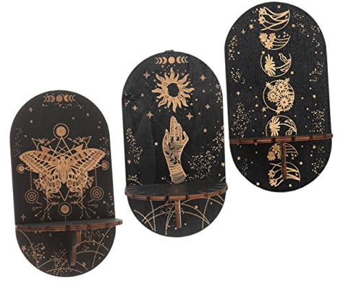 Amosfun 3st Kristallständer Kleine Regale Für Die Wand Boho-wohnkultur Boho- Schwebende Vitrine Schwarzes Regal Vintage- Wandregal Rock-display Filigraner Displayhalter Holz