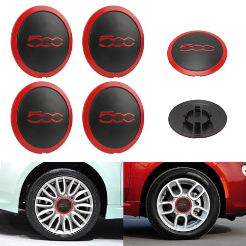 4 Stück FIAT 500 Radkappen - Radkappe Aus Hochwertigem ABS, Radnabenabdeckung Facelift Upgrade Zubehör 68078419ac Ersatz Radkappen Felgenabdeckung Für FIAT 500 2012-2022 (Rot B)