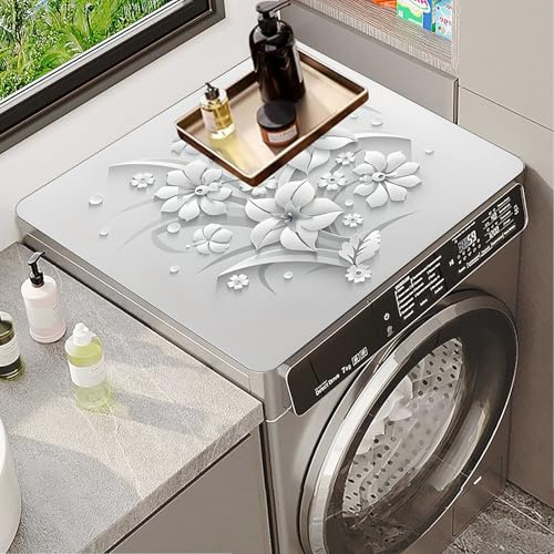 Highdi 2pc Waschmaschinenauflage Staubschutz rutschfest,3D-Drucken Saugfähig Schnelltrocknend Waschmaschinen Unterlage,Waschküche Arbeitsplatte Badematte Auflage (Weiß,40x60cm)