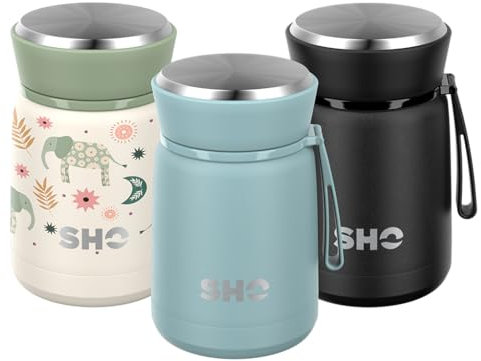 SHO Lebensmittelflasche, vakuumisoliert, doppelwandig, Edelstahl, Lebensmittelbehälter und Lebensmittelbehälter, 10 Stunden heiß und 20 Stunden kalt, 530 ml, 800 ml, BPA-frei (Arctic Mist, 530 ml)