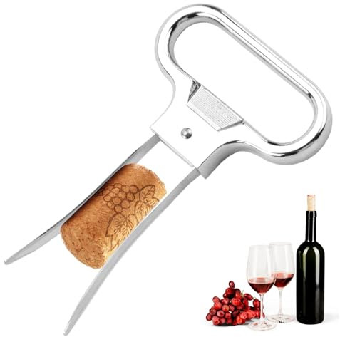 Wine Bottle Opener Two-Prong Cork Puller Gift for Dad Men Easy Corkscrews for Wine Bottles Cork Extractors Two Prong Vintage Bottle Remover Zinc Alloy Bladed Quick Remove Beer Cap Wine Stopper, Silver