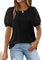 Aokosor Tops for Women Summer T Shirts Ladies Pleated Front Shirt Puff Sleeve Summer Tee Black Size 14-16