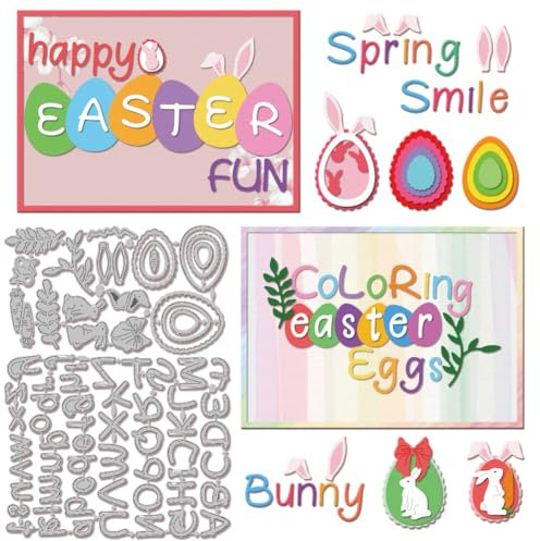 GLOBLELAND Stanzformen Mit Ostereier Alphabet Für Heimwerker Scrapbooking Metall Stanzformen Mit Kaninchen Und Karottenmotiv Blätter Und Schleifen Stanzungen Für Die Kartengestaltung Prägung Fotoalbum