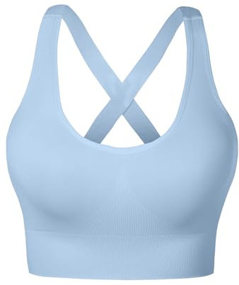 Nabawa Damen Sport BH Ungepolsterter Criss Cross Rücken Yoga Fitness Bustier Nahtloser Sport BH, Blau, M