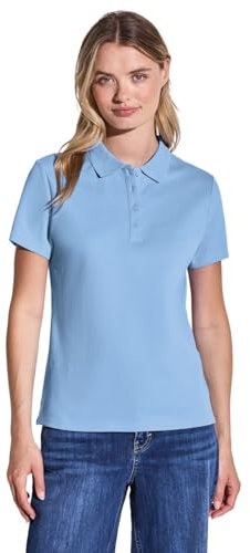 STREET ONE Damen A322942 Poloshirt mit Rippstruktur, Serenity Blue, 38