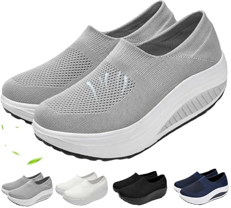 Orthopedic Shoes for Women Wide Fit, Rocker Bottom Shoes Slip-On Mesh Up Stretch Platform Orthopedic Sneakers Comfortable Walking Loafers