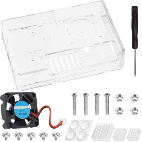 Youmile para Raspberry Pi 3 b+ Caja, Caja Transparente Compatible con 3B 3B+ Placa Base Instalación del Ventilador, con Ventilador Disipador Tornillos Destornillador Alfombrillas Antideslizantes