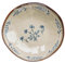 Ciotola da portata in ceramica stile vintage con design floreale blu, base crema, bordo marrone, elegante piatto fondo in ceramica artigianale