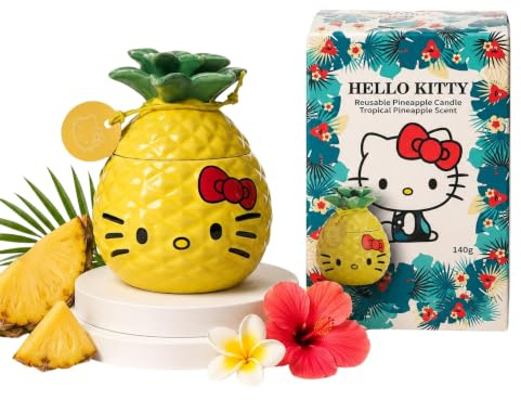 Hello Kitty Rose & Cherry Blossom Scented Candle – 1-Wick 213g Spring Candle in Reusable Plant Pot, Floral Fragrance, Gift & Décor (Tropical Pineapple)