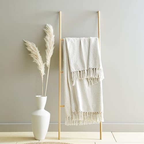 Drift Home - Quinn - 100% Recycled Cotton Rich Mixed Fibres Throw - 200cm x 200cm in Cream