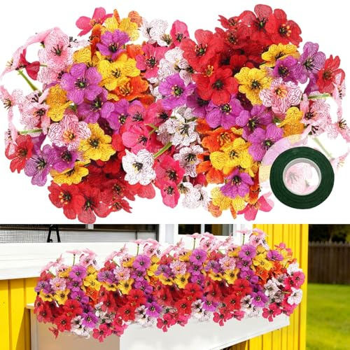 msymsyu 7 Bündel Kunstblumen Balkon 35cm Kunstblumen Wie Echt für Draußen Farbmischung Balkon Künstliche Blumen Wetterfest für Balkon Dekoration Hause Party Innen Außenbereich Outdoor Dekoration