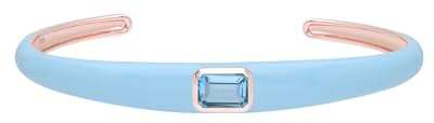 Siberian Waltz Blue Enamel & Octagon Sky Blue Topaz Bangle In Rose Gold Vermeil