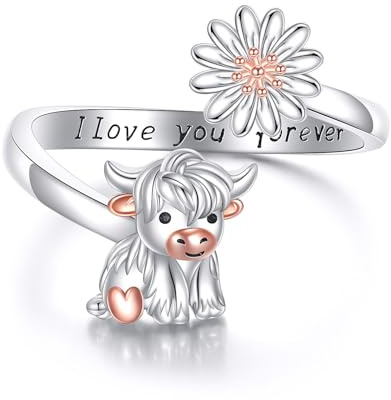 Highland Kuh Ring 925 Sterling Silber Daisy Highland Kuh Offene Ringe süßer Tierschmuck Geschenk für Frauen