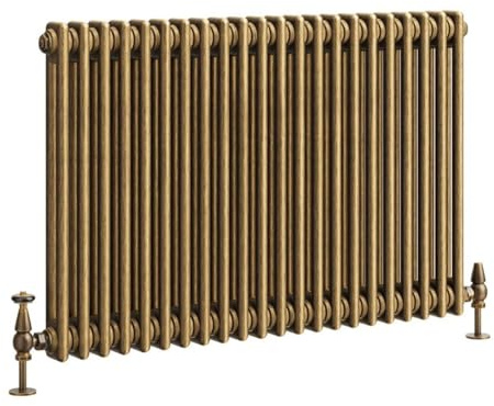 Go Bathrooms Traditional 2 Column Radiator 600x1010mm Brass | Cast iron style horizontal radiator for central heating. Features 2 column panels with an antique brass finish.