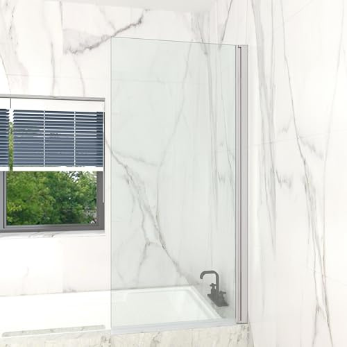 T&K Duschabtrennung für Badewanne, 70 x 140 cm, verchromt, klappbar, eckige Kanten, 5 mm gehärtetes Sicherheitsglas, leicht zu reinigen, beidseitig