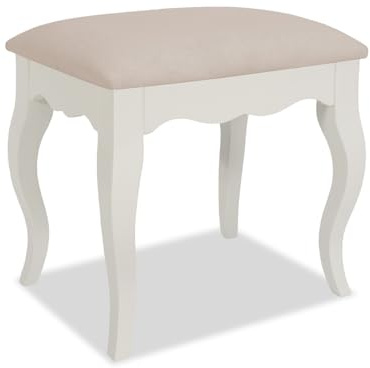 Statement Furniture Romance Dressing Table Stool – French Style Upholstered Vanity Stool, Padded Seat, Wooden Curved Legs, Bedroom Makeup Stool | W47cm x D38cm x H49cm (antique white)