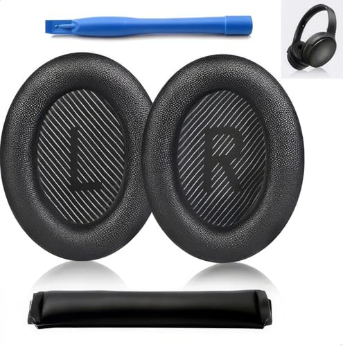 Ersatz Ohrpolster für Bose QuietComfort 35 & 35 ii Premium Ersatzpolster Ohrpolster aus Proteinleder Akustikschaumstoff mit Kopfbügelpolster Hebel für Bose QC2/QC15/QC25/QC45/AE2/AE2i/AE2w