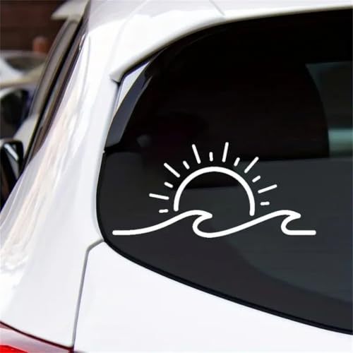 2PCS 15x7cm Sonne und Welle Autoaufkleber Vinyl Aufkleber, Klebstoff für Auto-Stoßstange, Fenster, LKW, Laptop - Strand-Themen-Fahrzeug-Zubehör|# AZ277 (Weiß)