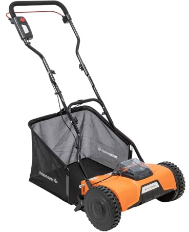 Profi-Partner Akku-Spindelmäher 18 V, 38 cm Schnittbreite, 45 l Fangkorb | 4-stufige Schnitthöhe 14-38 mm, für Rasenflächen bis 400 m², elektrisch oder manuell, präziser Scherenschnitt, leise