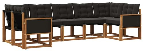 vidaXL Outdoor-Sofagarnitur mit Kissen 7 pcs Natürlich und Schwarz, Moderne Gartenlounge, robuster Sofa, eleganter Patio, stylische Möbel für gemütliches Sitzen im Freien