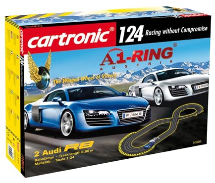 Cartronic 124 A1 Ring I Spielfertiges Rennbahn Set mit 6,06m Rennstrecke + 2X Audi R8 I Autorennbahn für Kinder ab 8 Jahren