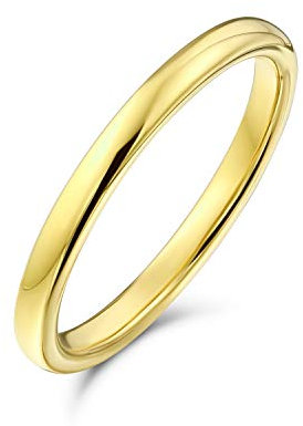 Bling Jewelry Bague de mariage en titane simple minimaliste empilable fine pour couples, dôme poli plaqué or 14K pour hommes et femmes 2MM