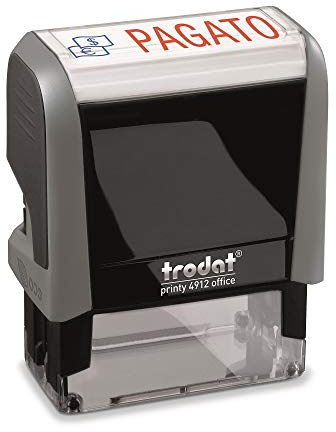Trodat Printy 4912 Timbro Autoinchiostrante Office con Testo Commerciale PAGATO, Colore Grigio, Misura Impronta 47x18 mm, Cartuccia inclusa, Inchiostro Bicolore Blu/Rosso, per Uffici Amministrativi