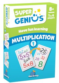 Blue Orange Super Genius Multiplication 1 - Tabletop Card Game, Fun Flash Card Concentration Matching Game for Kids, Ages 8 and up, 1-6 Players, Teacher Approved, Learn Your Times Tables Games