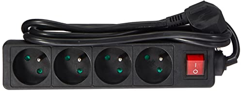 Perel Bloque multiplicado con Interruptor, 4 capturas con Tierra Francesa (Tipo E), 1.5 m, 3g1.5, Uso Interior, Negro