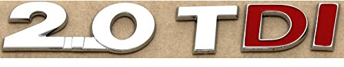 Volkswagen Original VW 2.0 TDI Schriftzug, rote Buchstaben, aufklebbar, Chrom glänzend (2.0 TDI - nur DI rot)