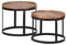 FineBuy 2er Set Beistelltische Massivholz Wohnzimmer-Tisch Landhaus-Stil Anstelltisch Metallgestell Natur-Holz Couchtisch Natur-Produkt Wohnzimmermöbel Massivholzmöbel Echtholz Anstelltisch