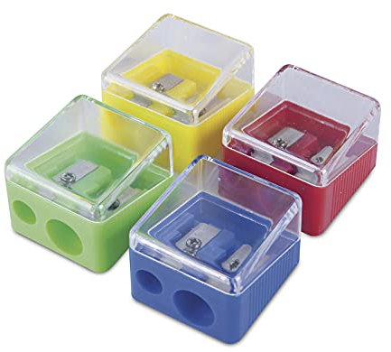 DONAU 7814001-99 Doppel-Anspitzer mit Behälter / 1 Stück/Doppelspitzer/Doppelanspitzer/ 30 x 29 x 42 mm/Mischfarben/Für Kinder Kleinkinder Mädchen Junge Starter